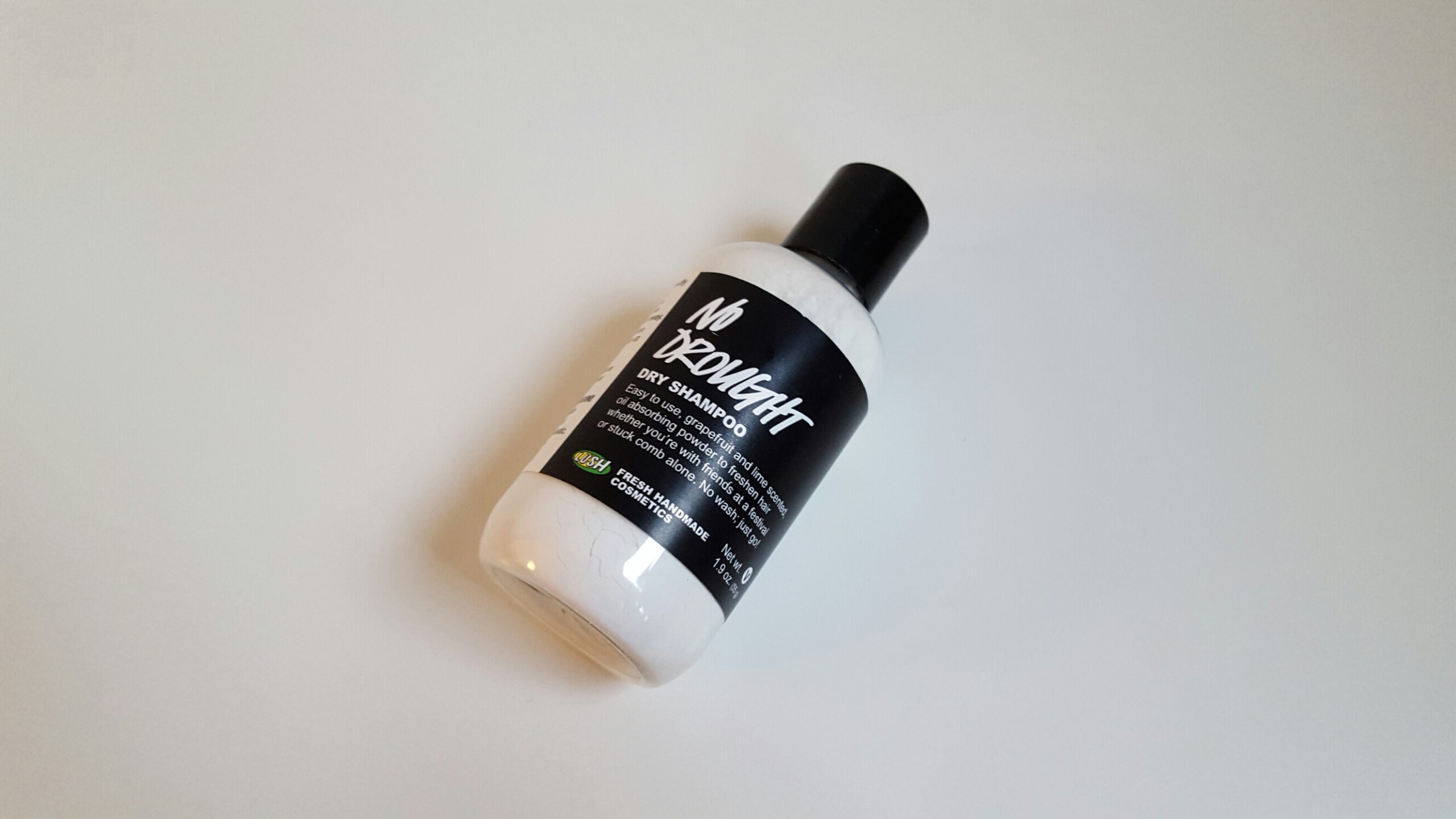 A bottle of the No Drought Dry Shampoo from Lush