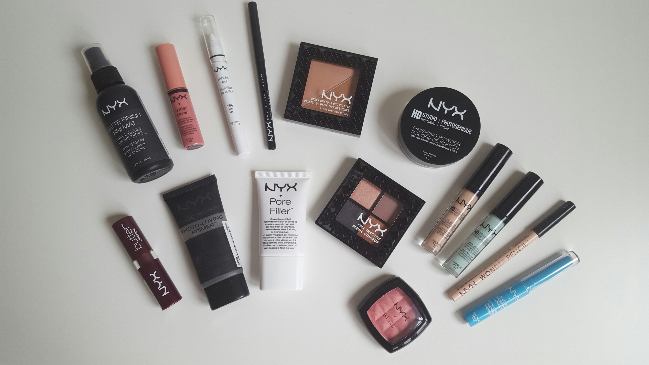 Various makeup products from NYX cosmetics including ones I used my partner about for The 'Boyfriend Explains What Makeup Is' Tag