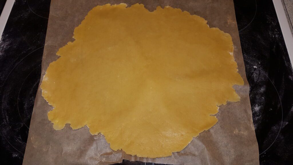 The cruller dough after it was chilled for 1 hour and rolled out