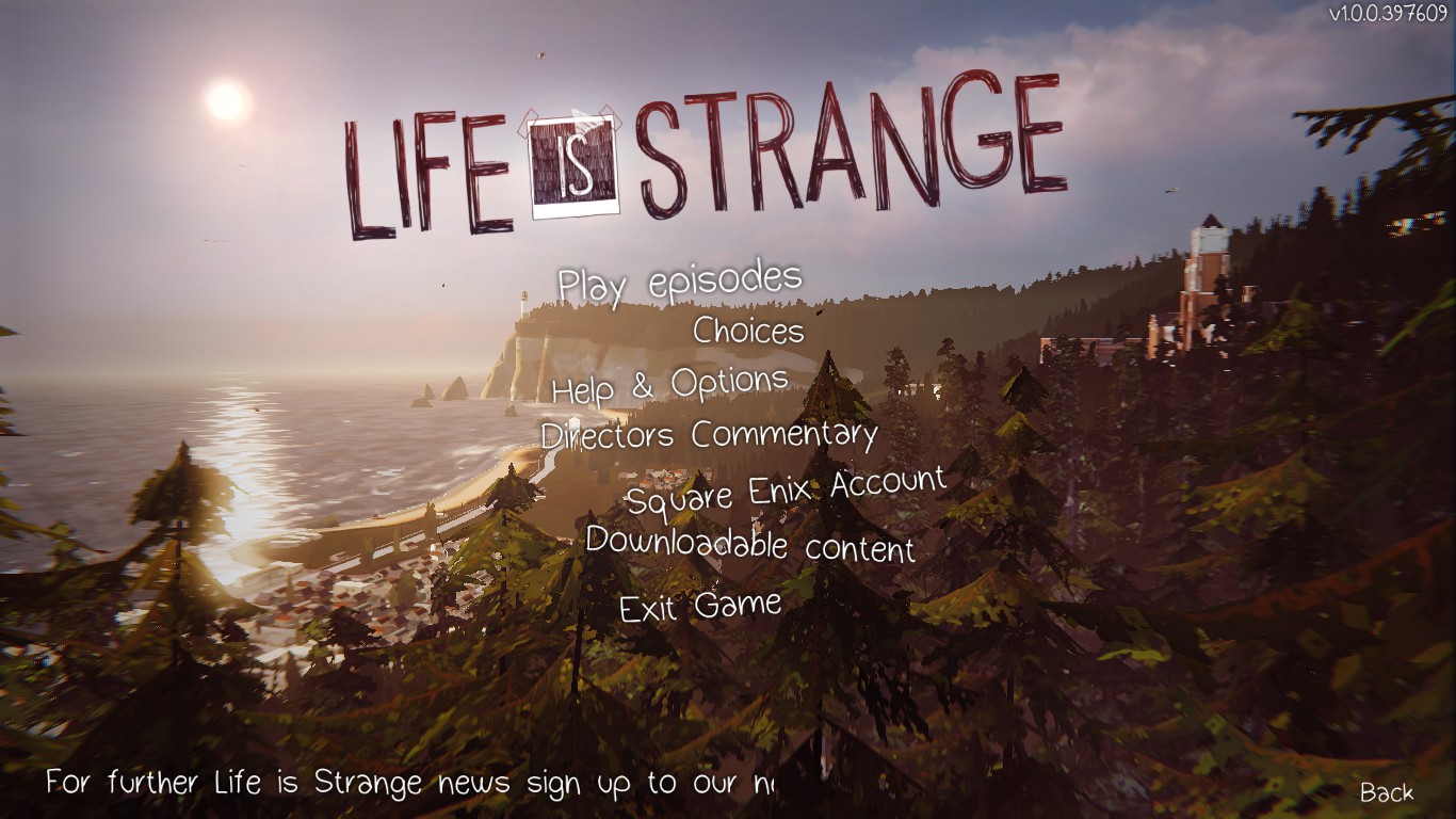 A screenshot of the menu screen for Life is Strange