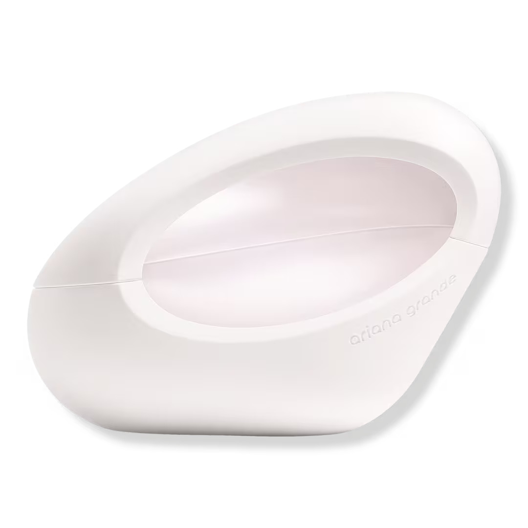 The Ariana Grande MOD Vanilla perfume which is a circular shape made from white plastic