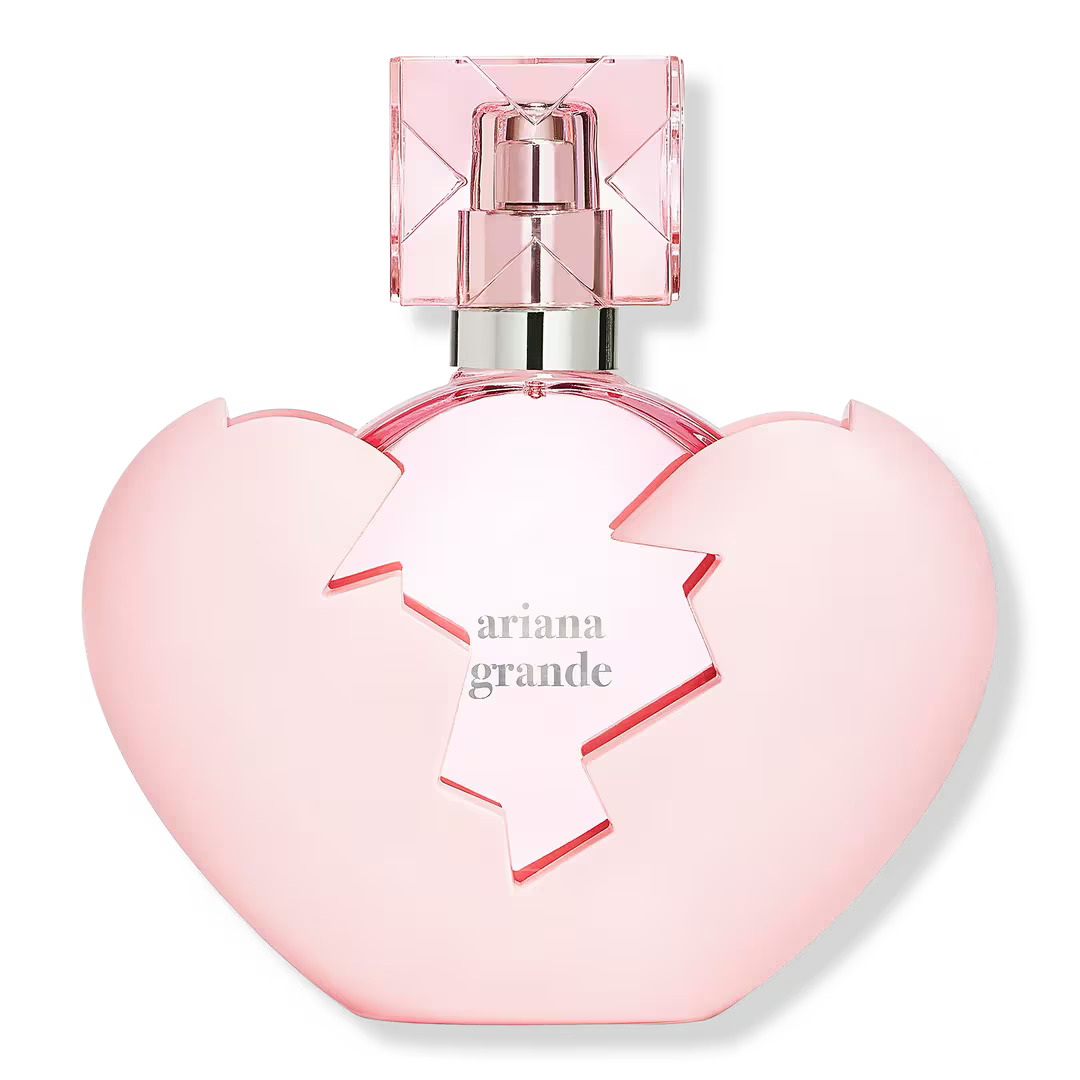 The Thank U Next perfume which is a light pink bottle in a broken heart shape