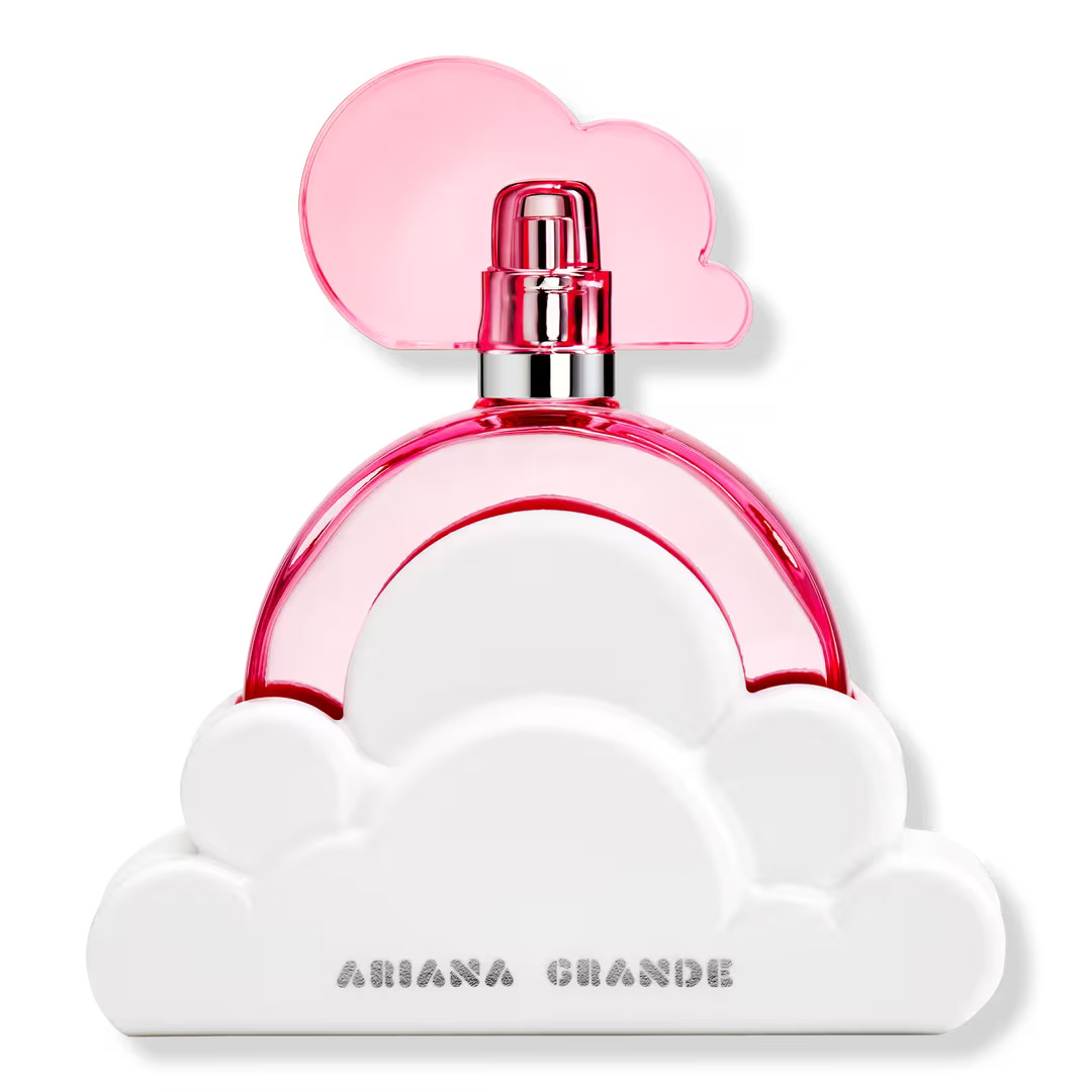 The Cloud Pink perfume which is a pink bottle on top of a white cloud