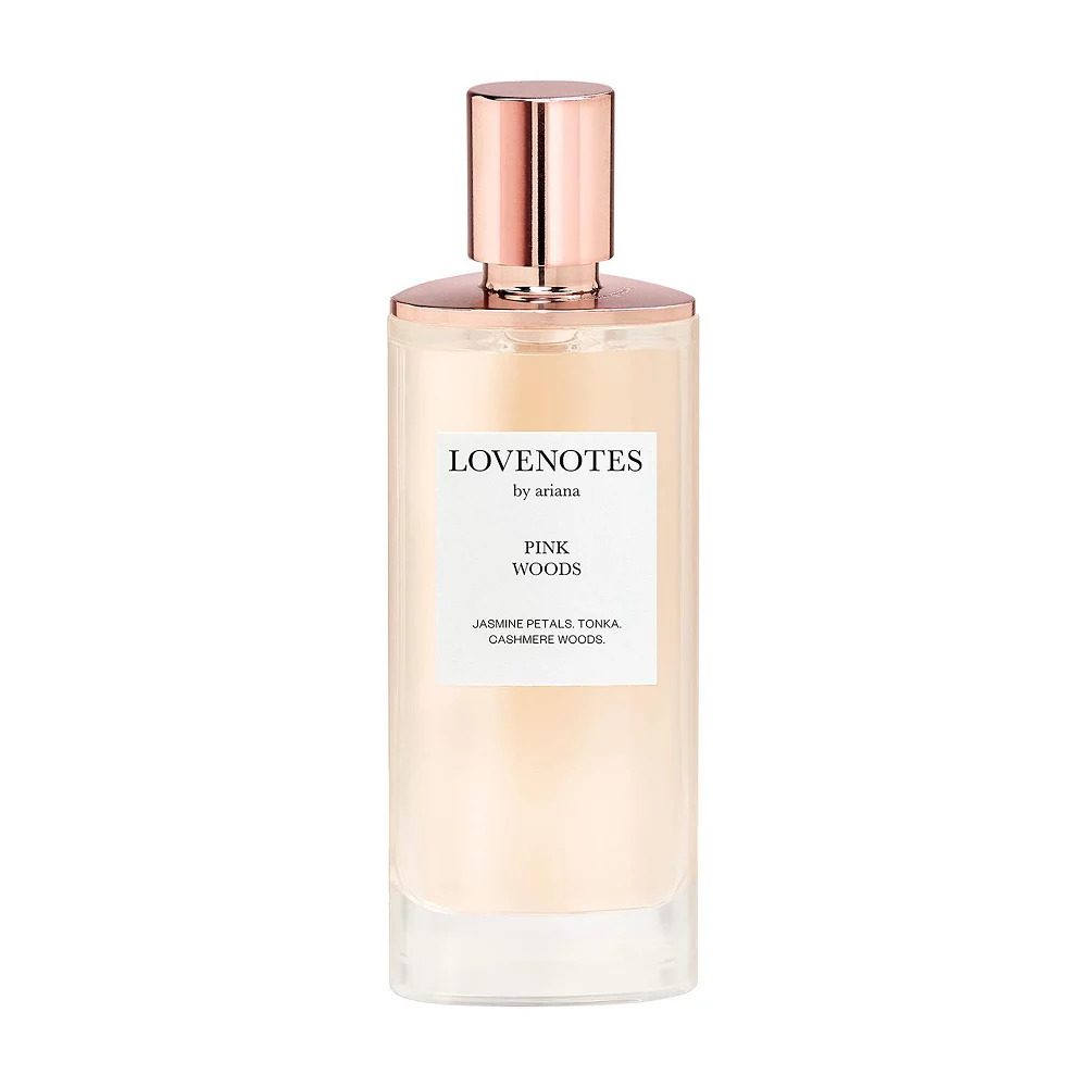 The lovenotes by ariana pink woods perfume bottle