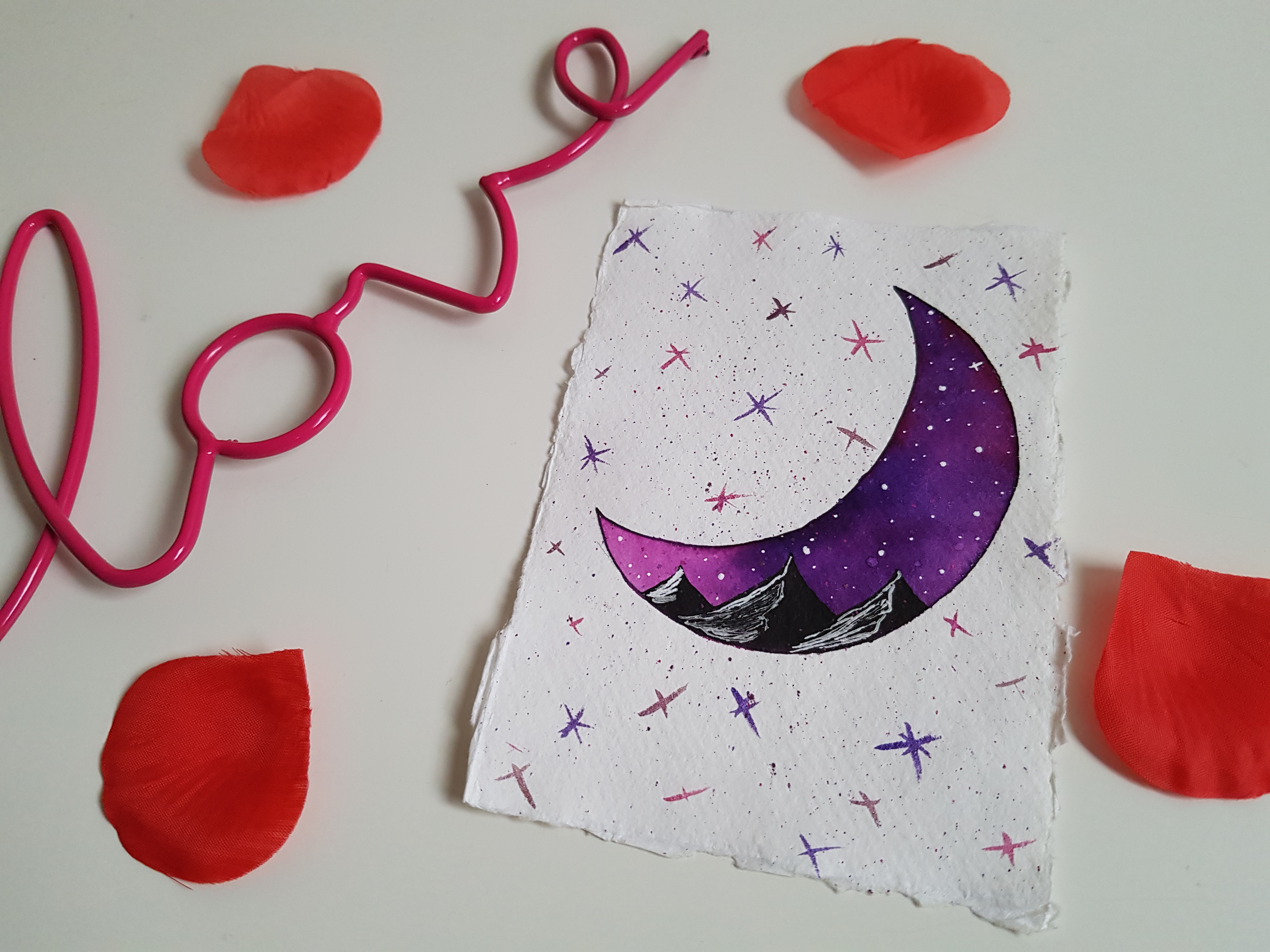 The original Crescent Pink and Purple Moon Landscape print from Art by Lena