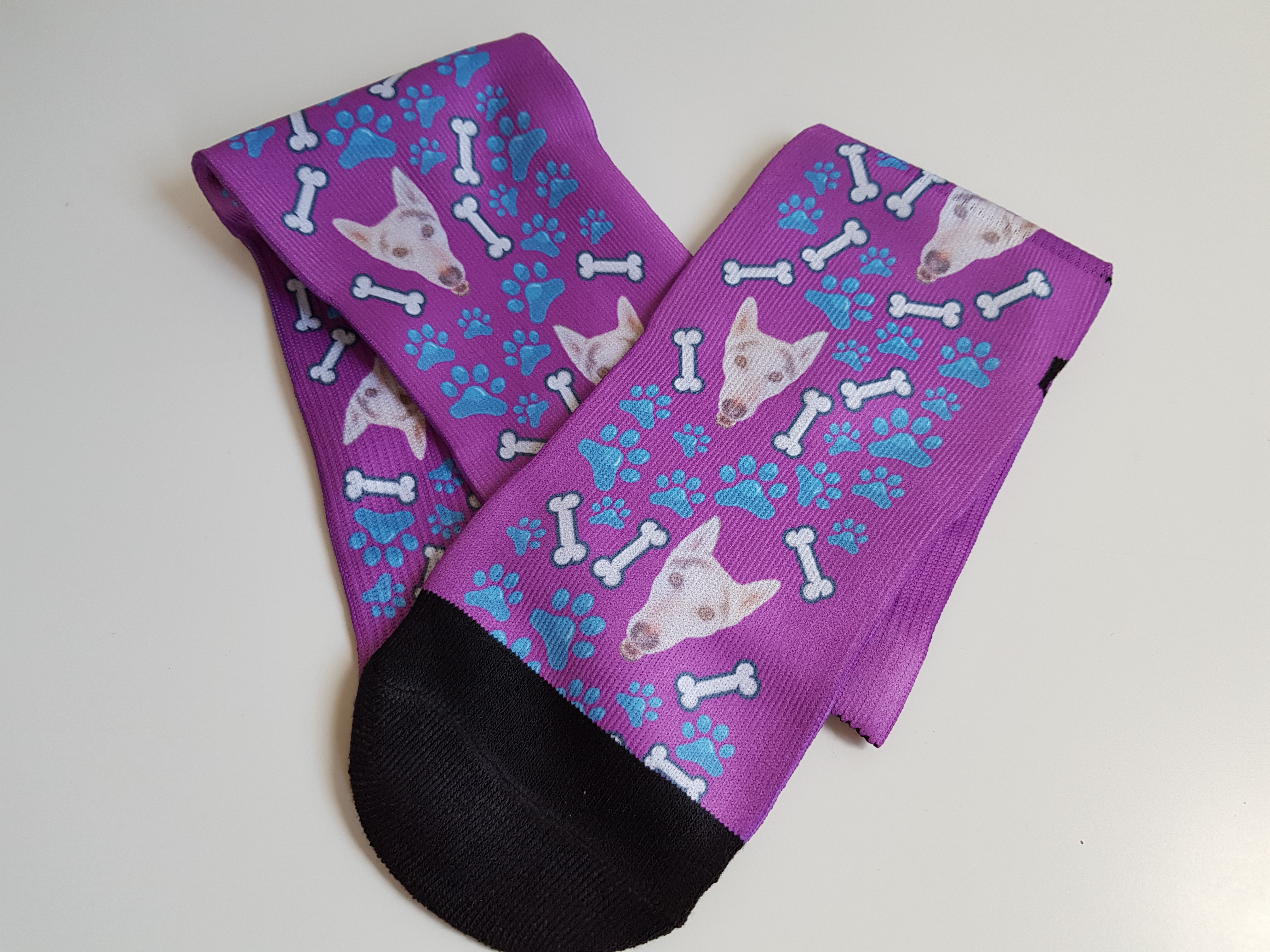 Personalized socks with my mother's dog's face on them from Printsfield