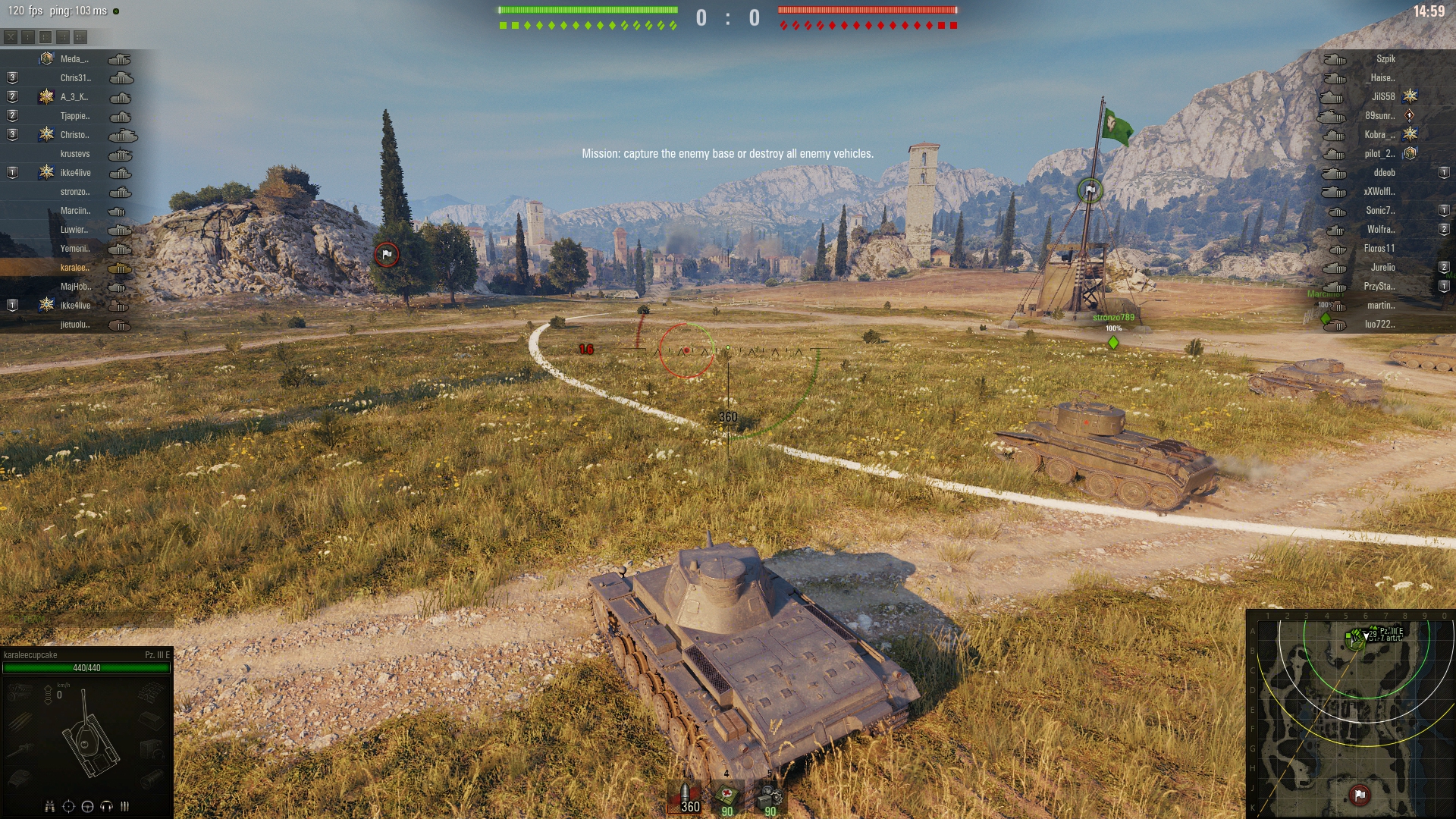 Screenshot from the start of a battle of World of Tanks