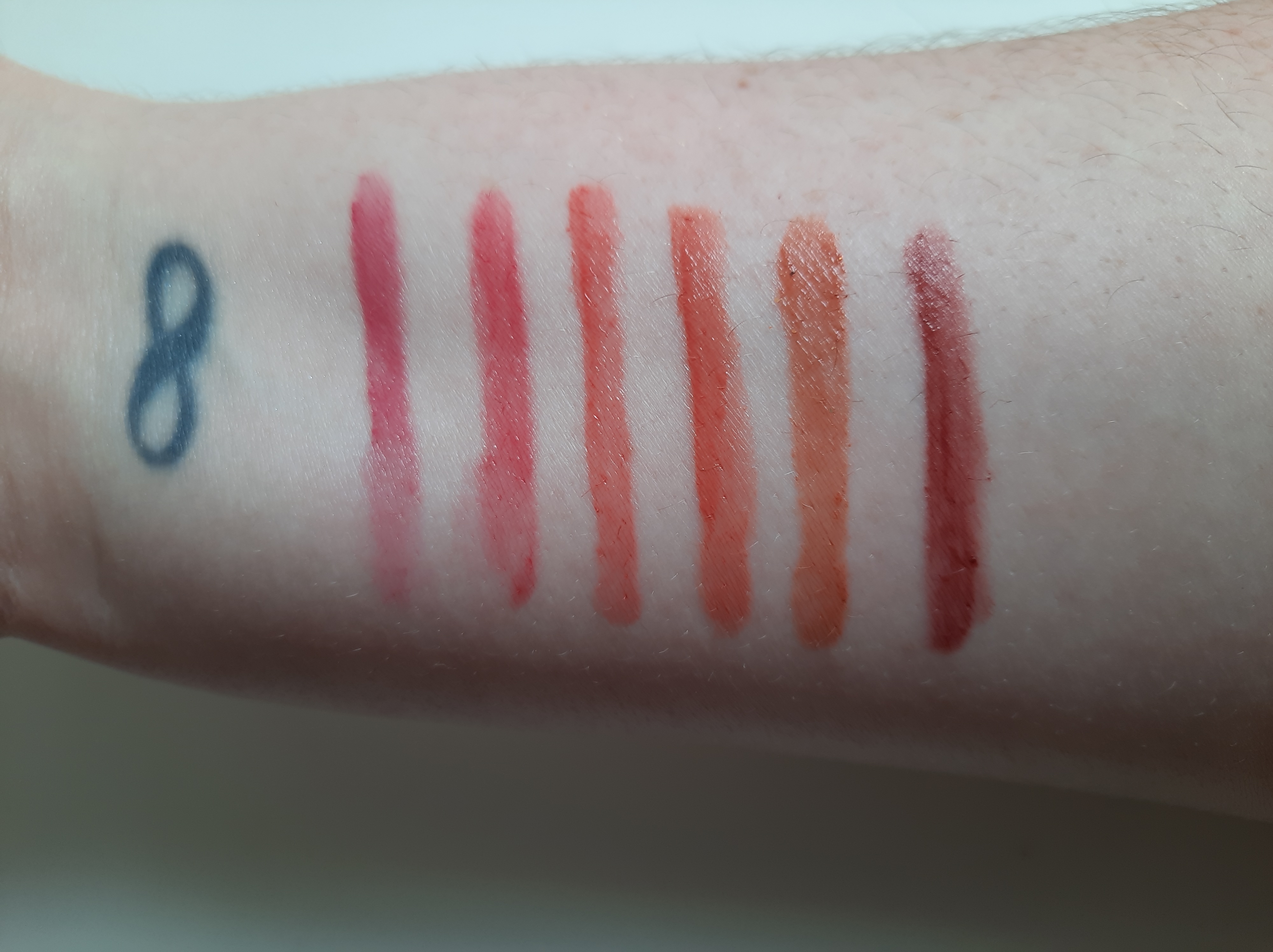 Swatches of the 6 lip tints