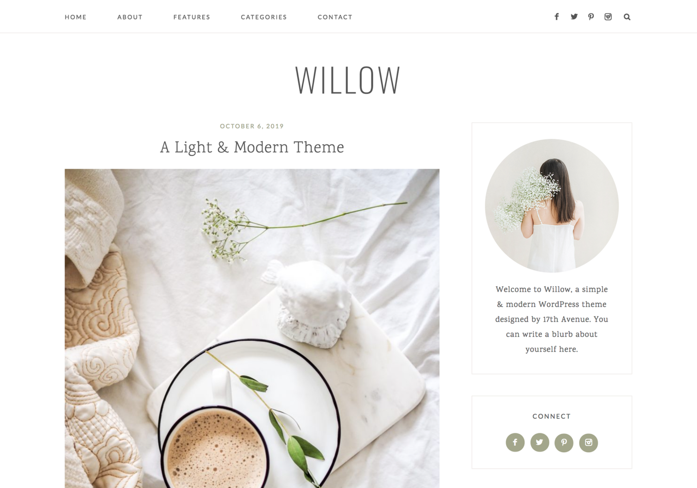 A screenshot of the Willow WordPress theme on 17th Avenue