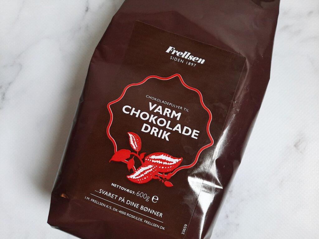 A bag of the hot chocolate drink powder from Frellsen