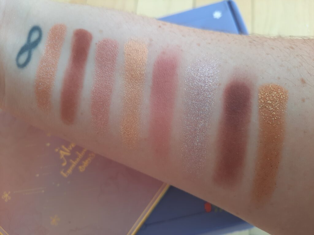 Swatches of the last 8 shades of the Alva Eyeshadow Palette