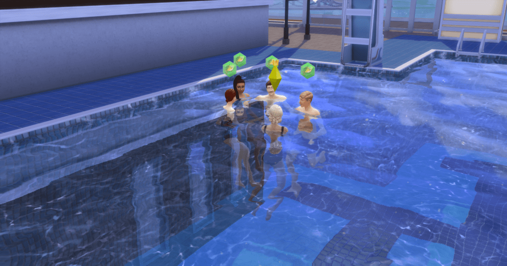The club I made for my sims called Friends Who Swim. The club is currently at the pool in Windenburg and swimming in the water