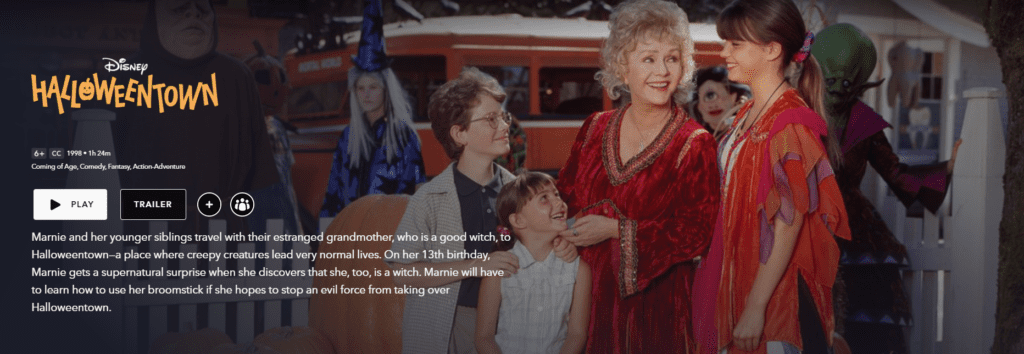 A screenshot of the movie Halloweentown on Disney+