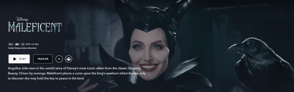 A screenshot of the movie Maleficent on Disney+