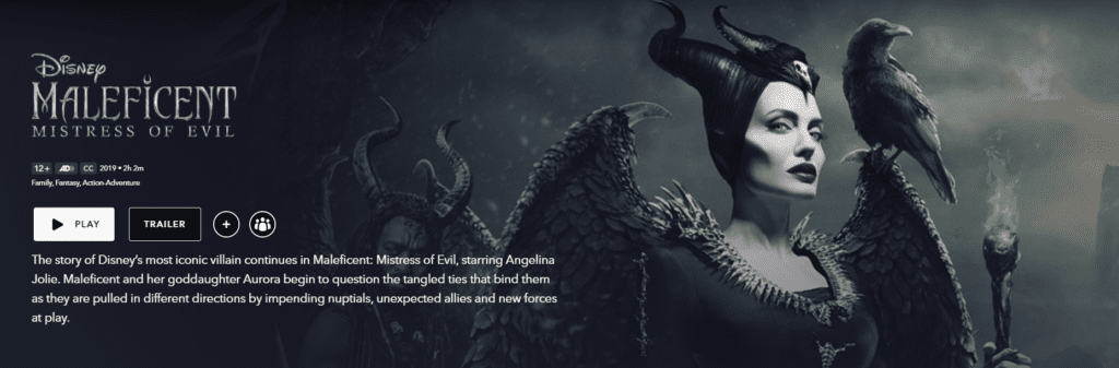 A screenshot of Maleficent Mistress of Evil on Disney+