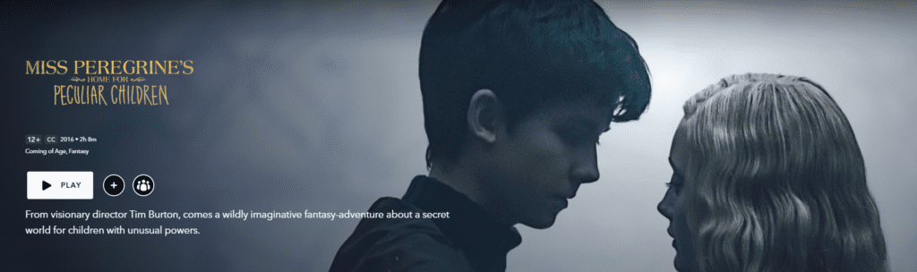 A screenshot of the movie Miss Peregrine's Home for Peculiar Children on Disney+