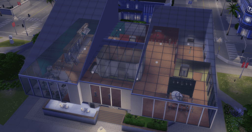 The notorious Plumbob Pictures Museum at night in Del Sol Valley