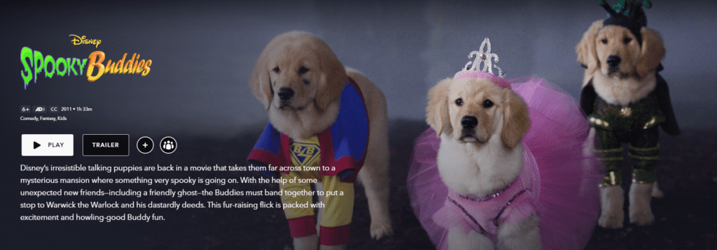 A screenshot of the movie Spooky Buddies on Disney+