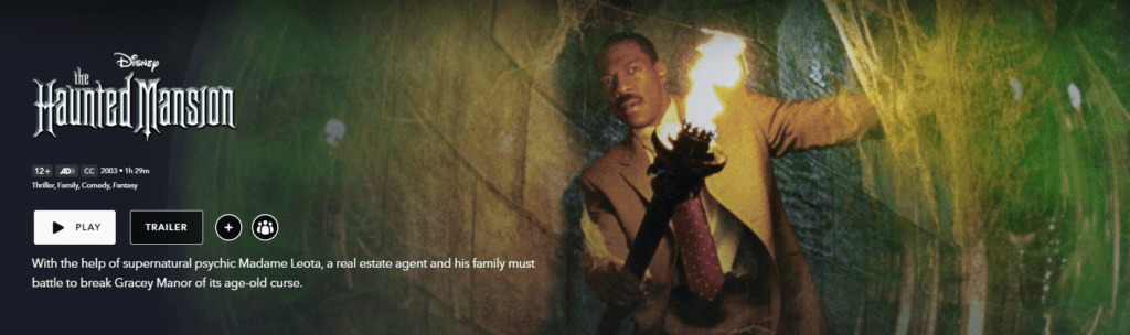 A screenshot of the movie The Haunted Mansion on Disney+