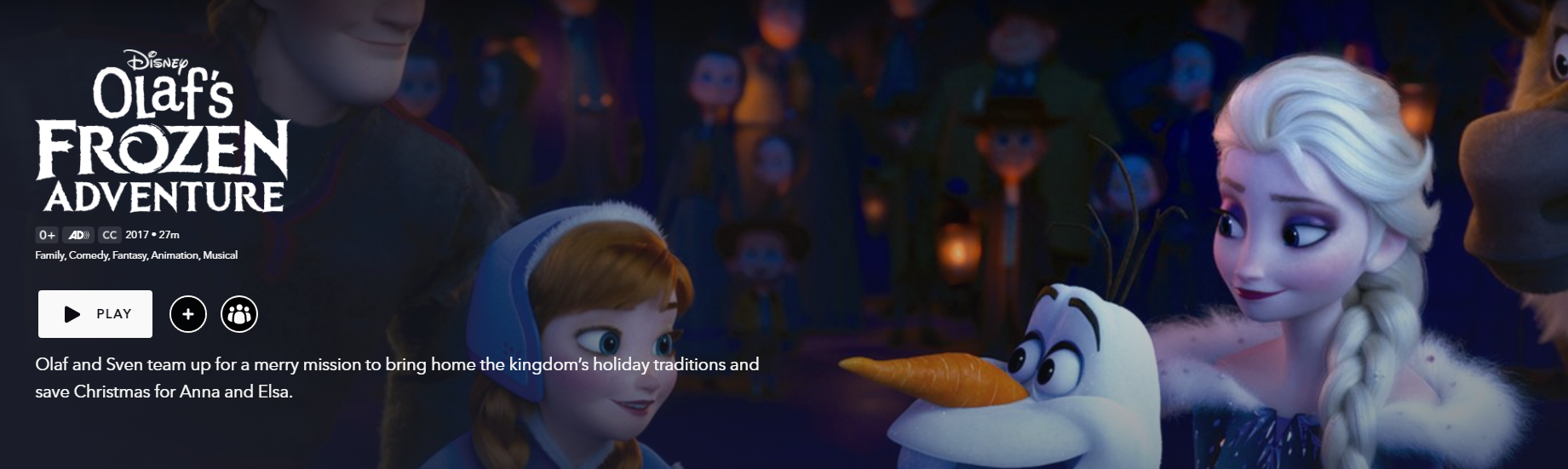 A screenshot of Olaf's Frozen Adventure