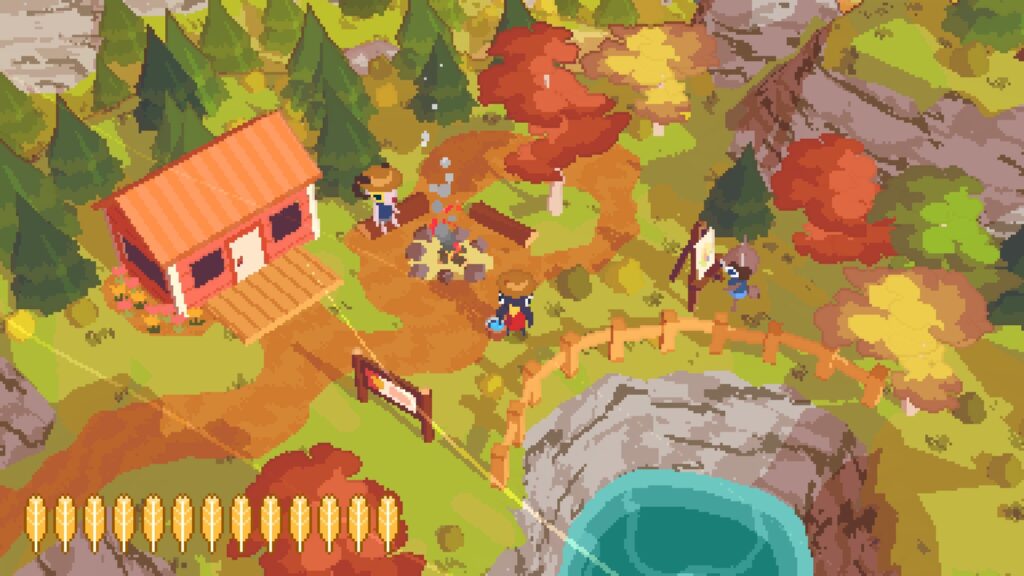 A screenshot from one of the cozy games under $15 A Short Hike where Claire is at a campfire.