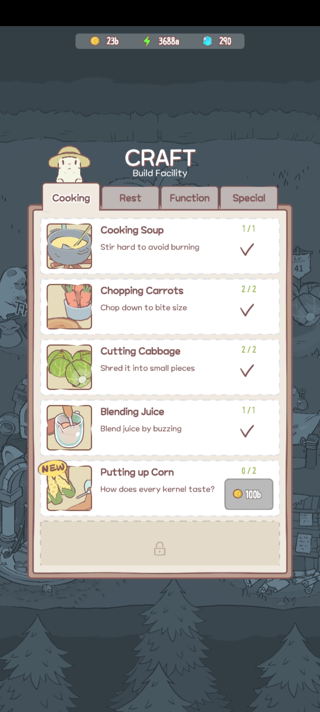 New areas you can unlock to cook soup, chop carrots, cut cabbage, blend juice, and put up corn