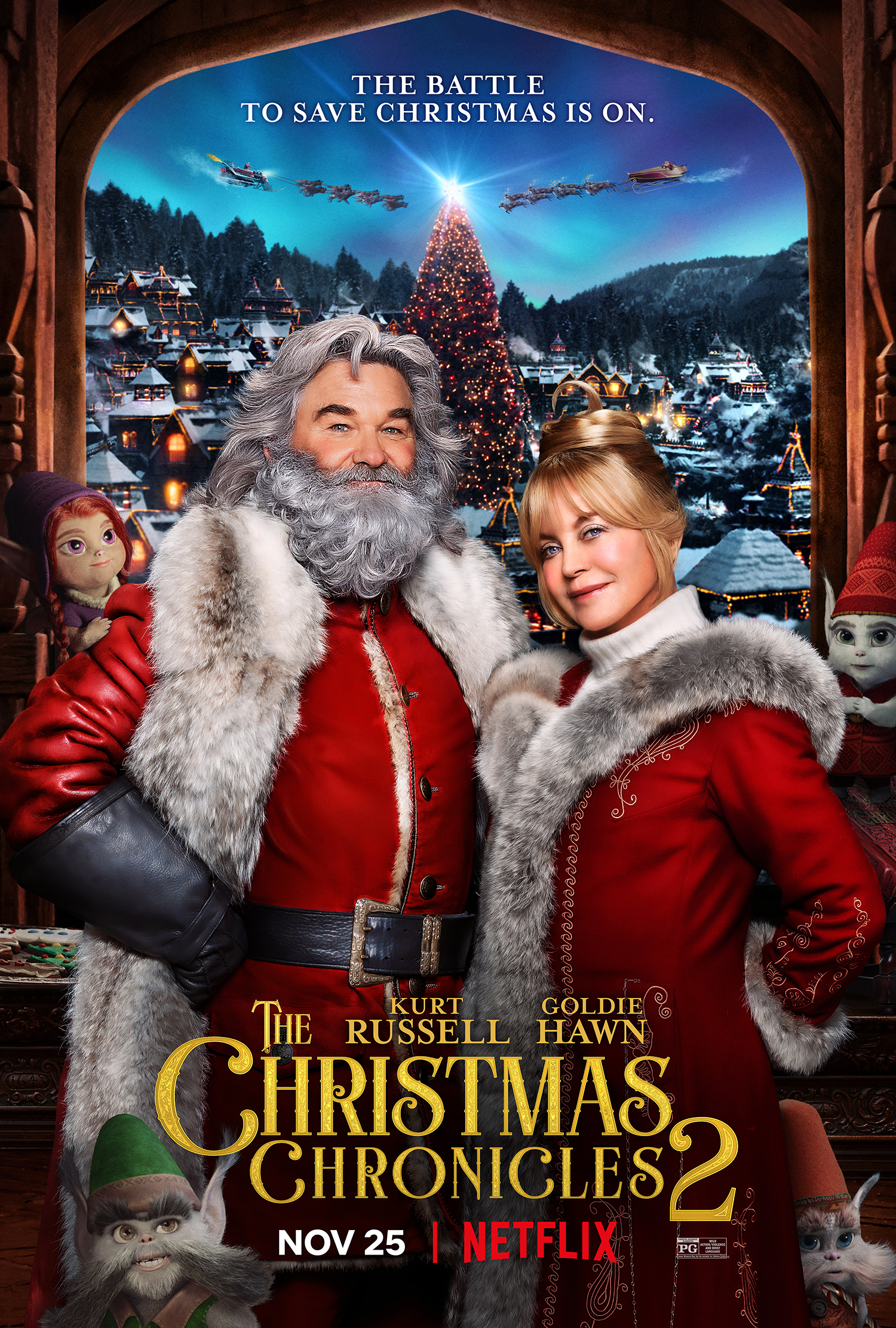 The cover of The Christmas Chronicles 2. The cover shows Kurt Russell and Goldie Hawn as Santa Klaus and Mrs. Klaus.