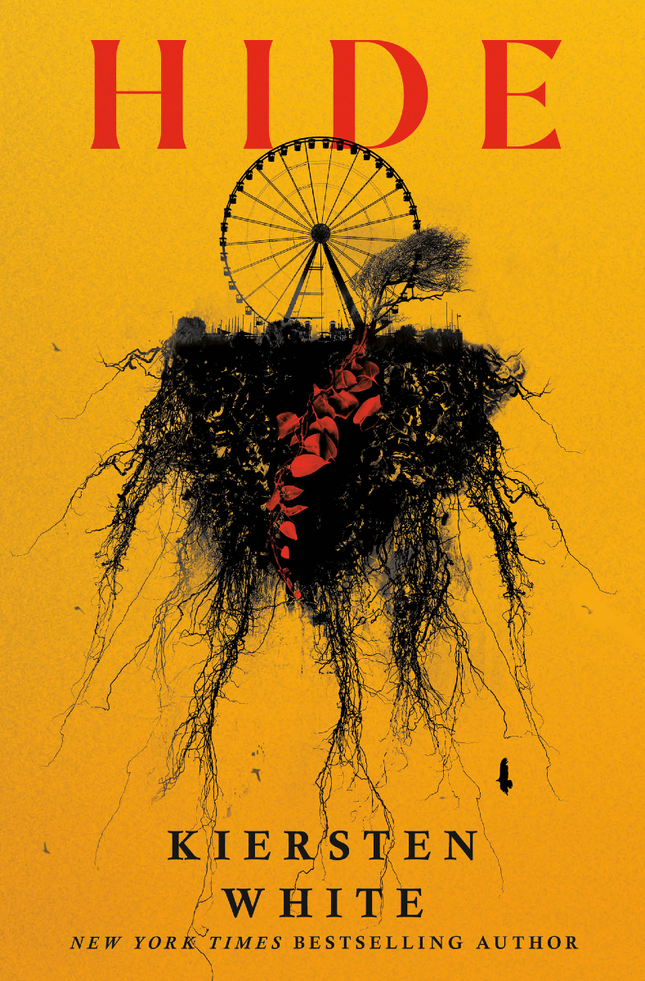 The final book on this list that I read in 2023. The cover of Hide by Kiersten White which shows an illustrated ferris wheel and a tree on top of a black mass with a red streak