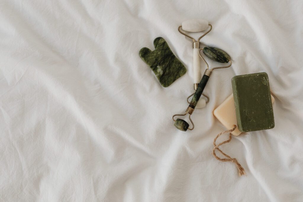 Skincare toals including jade rollers which are used for facials and spa treatments