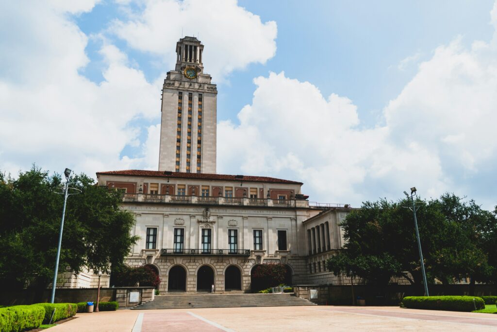 The bell tower at the University of Texas in Austin