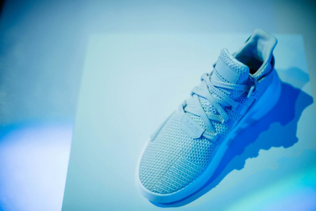 A pair of blue sneakers