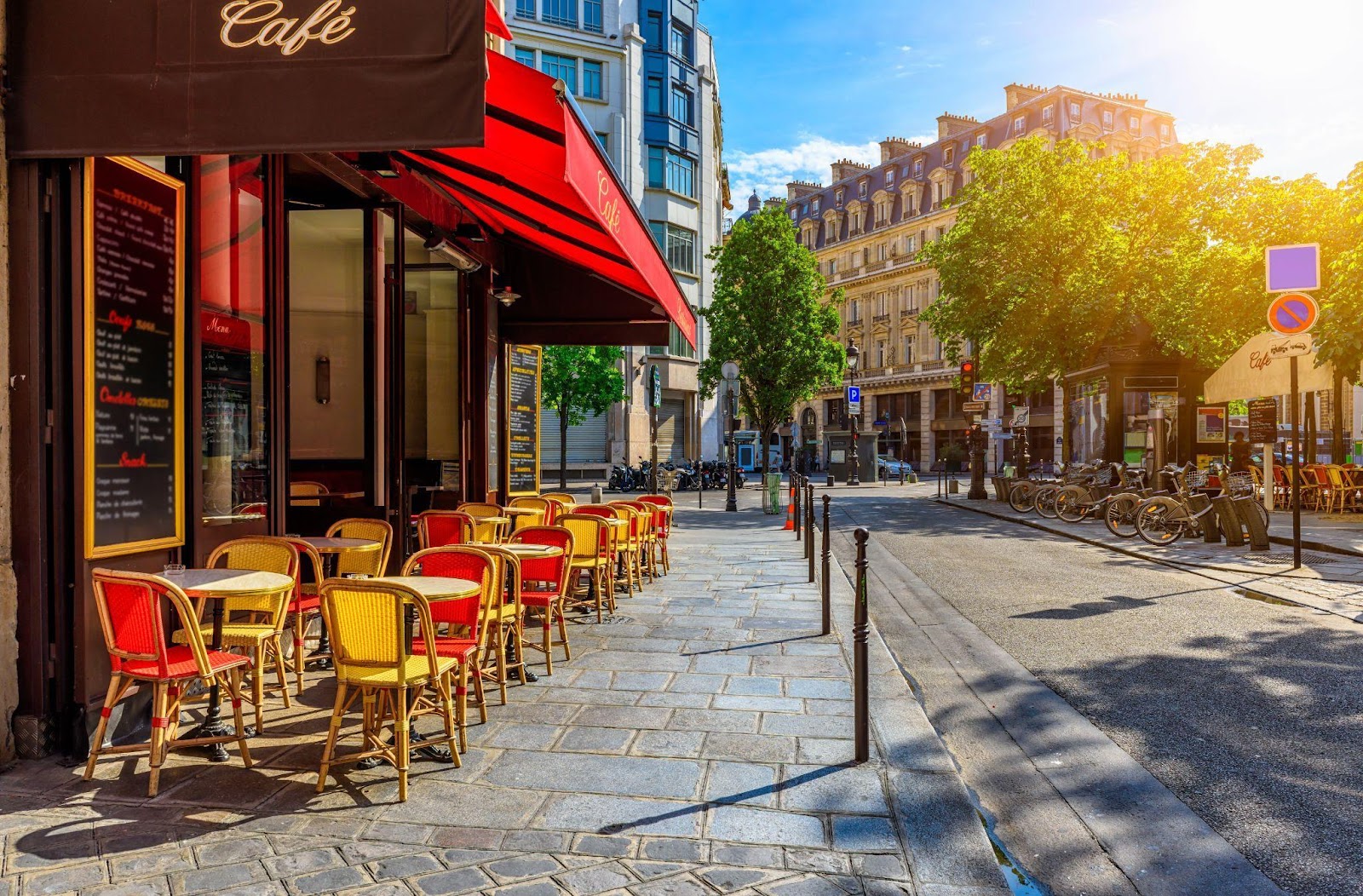 A street view from Paris, France of cafes