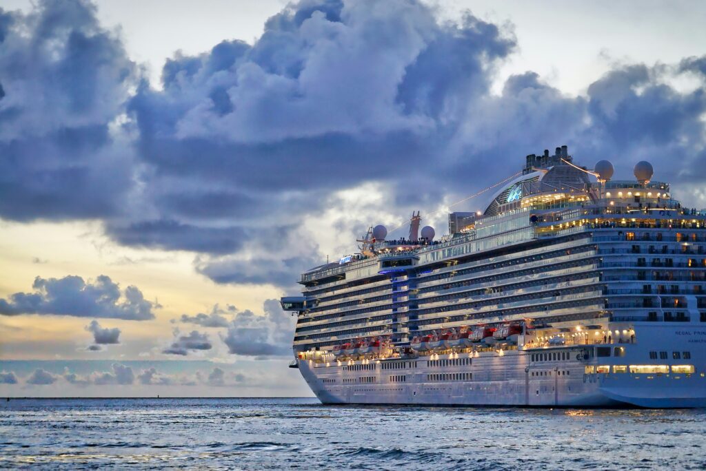 A cruise ship out at sea