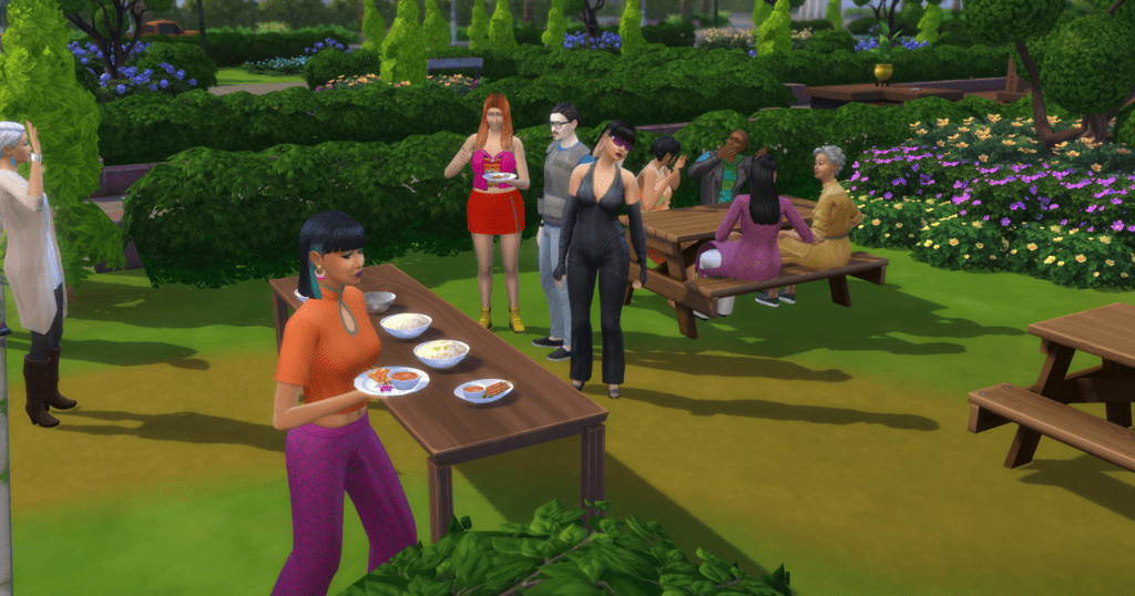The Neighborhood Potluck event where sims brought food to share
