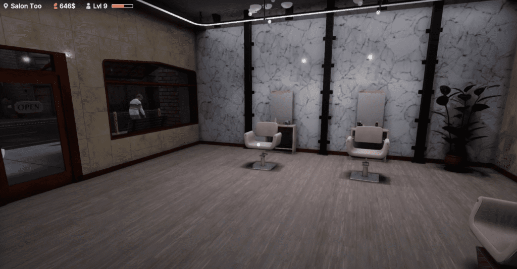 A screenshot of the salon I renovated in Hairdresser Simulator.