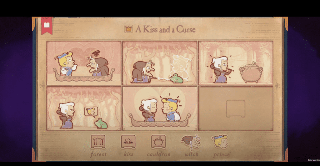 A screenshot of the 'A Kiss and a Curse' puzzle in Storyteller.