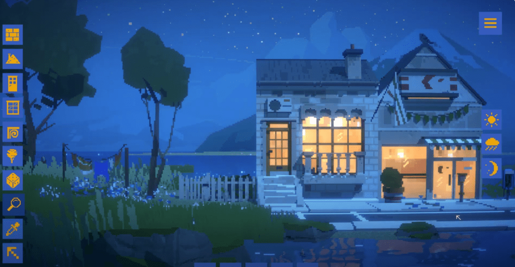 A screenshot of SUMMERHOUSE and one of the houses and stores I built.