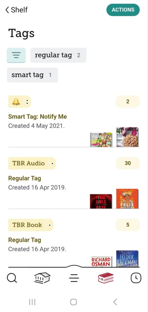 The two tags I have made for TBR Audio and TBR Book in the Libby app