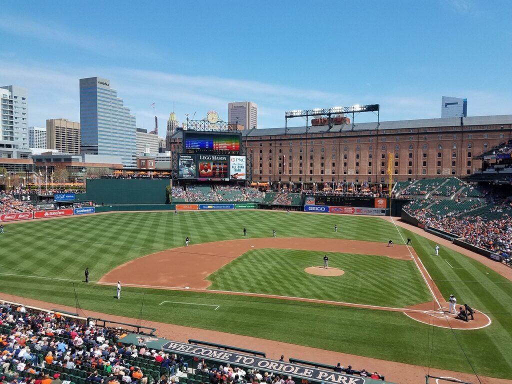 The Oriole Park at Camden Yards stadium during a baseball game