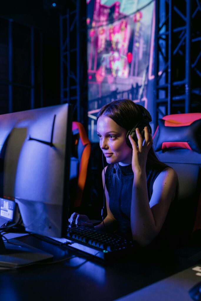 A woman playing a video game.