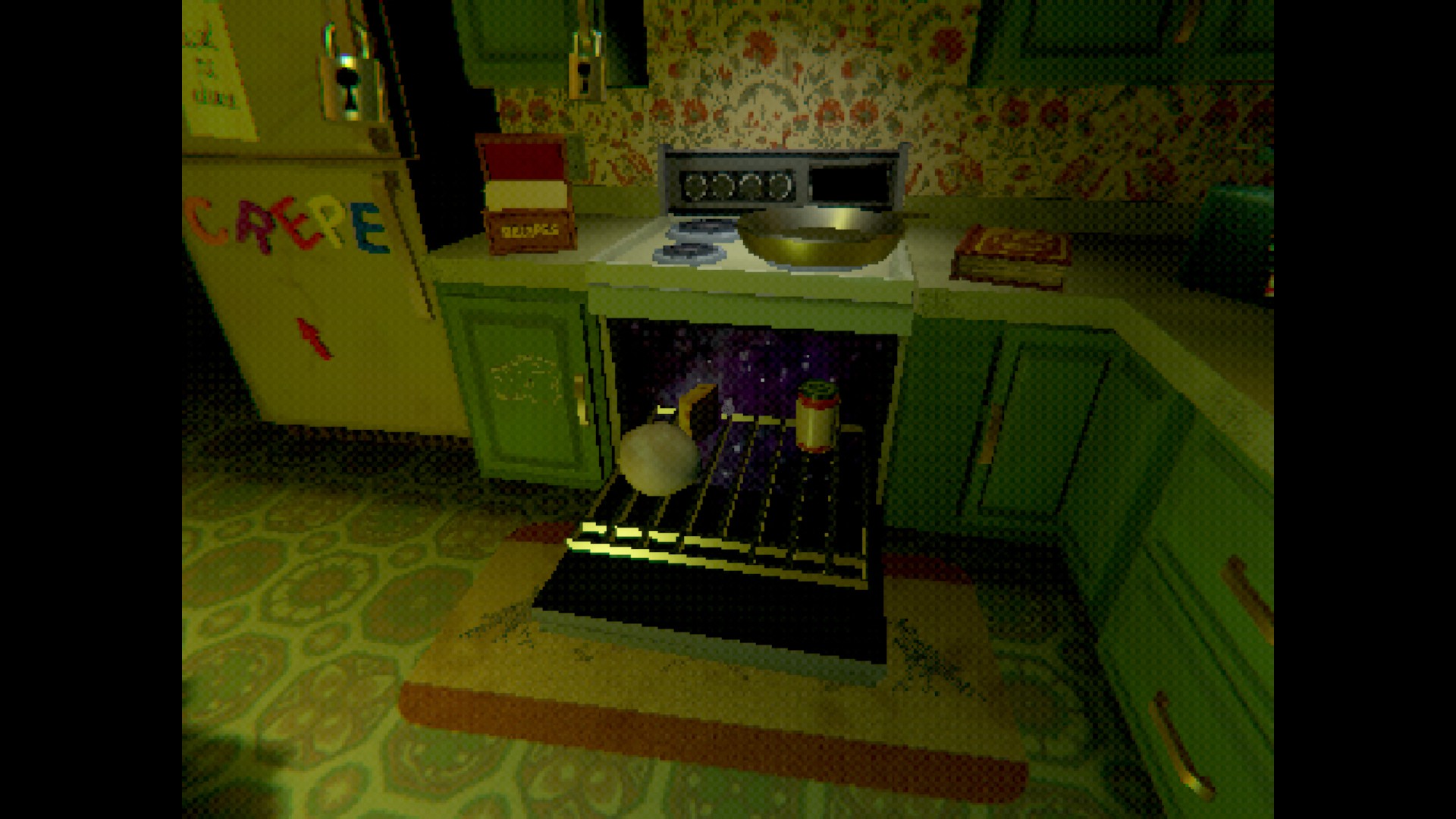 A screenshot from Creature Kitchen of the oven in the game with ingredients placed in it