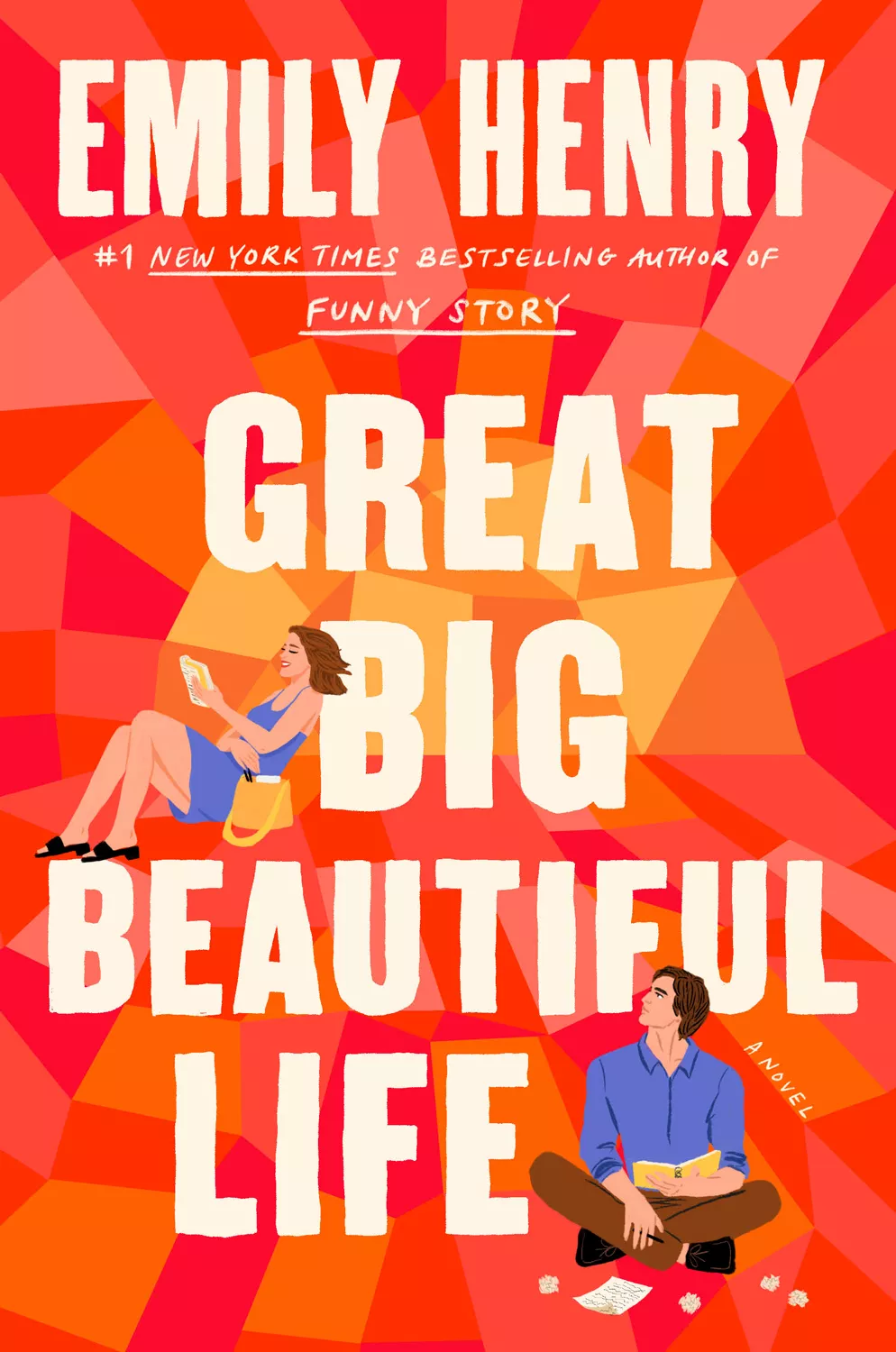 The cover of Great Big Beautiful Life with an illustration of Alice and Hayden sitting on the ground and going through notes