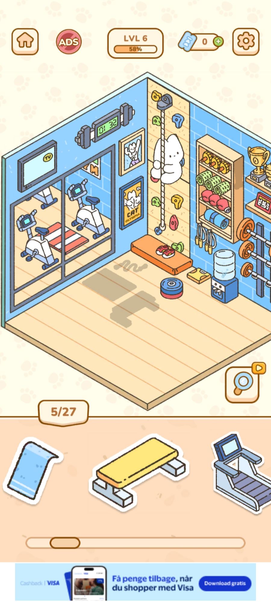 A screenshot from My Sticker Room where I have to place stickers in the right spots at the gym