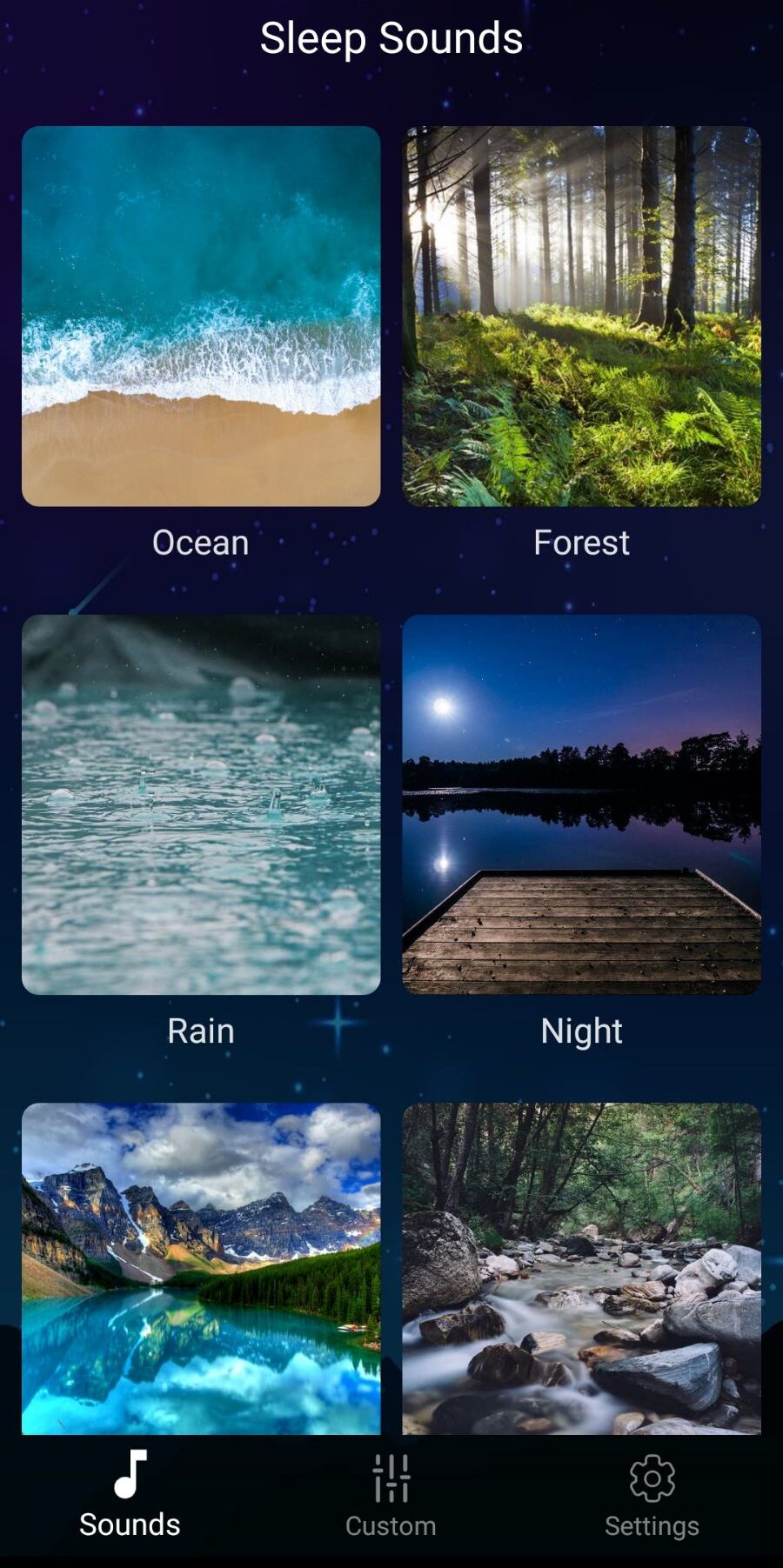 The Sleep Sounds app that lets you choose ocean, forest, rain, night, lake, creek, and more sounds to play