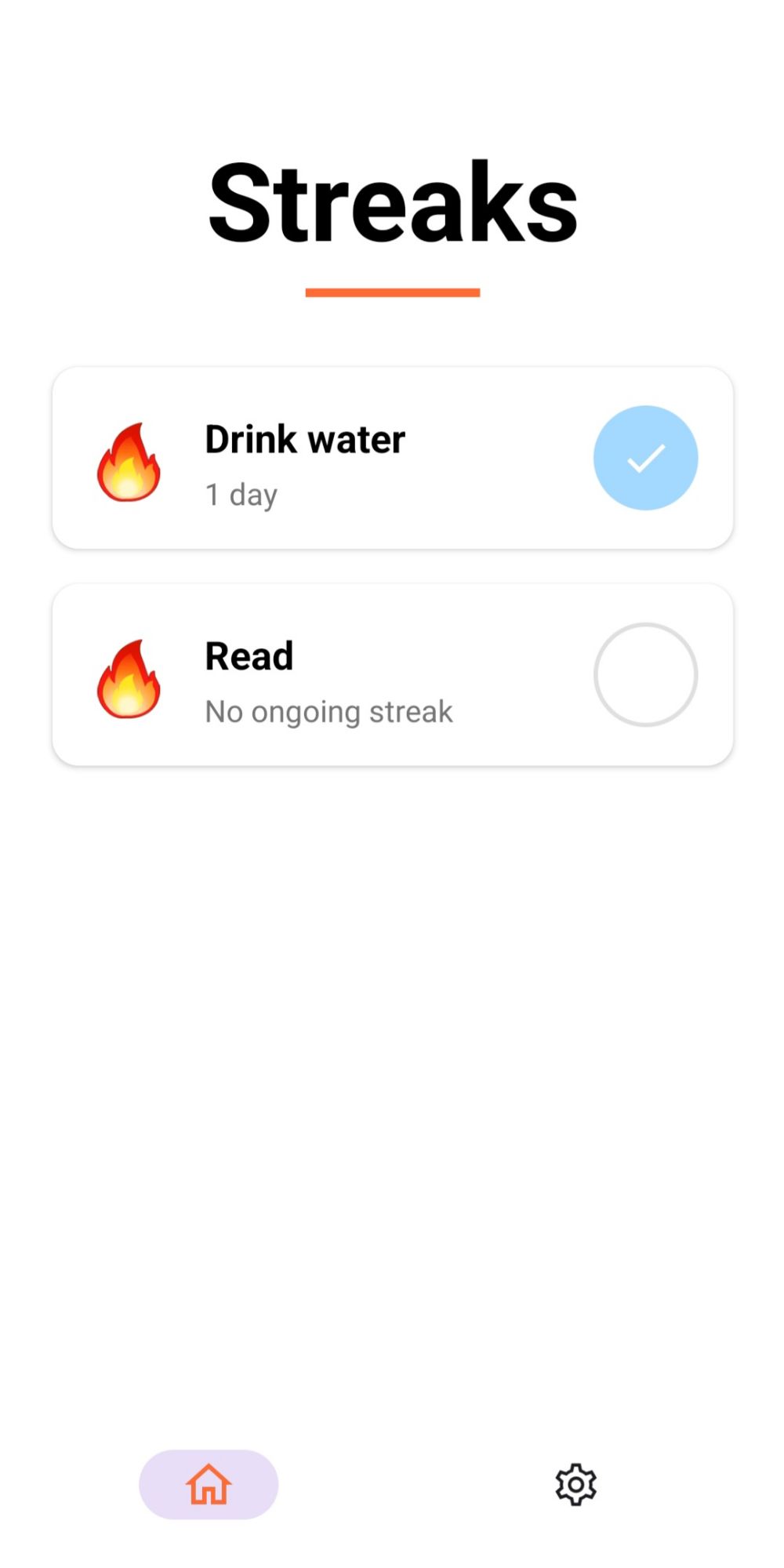 A screenshot from the app Streaks with a streak to drink water and read every day
