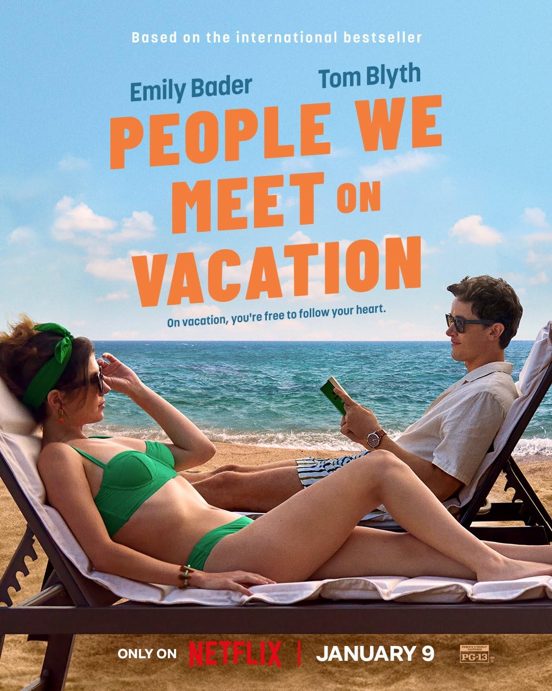 People We Meet on Vacation movie poster with Poppy and Alex lounging on beach chairs at the beach