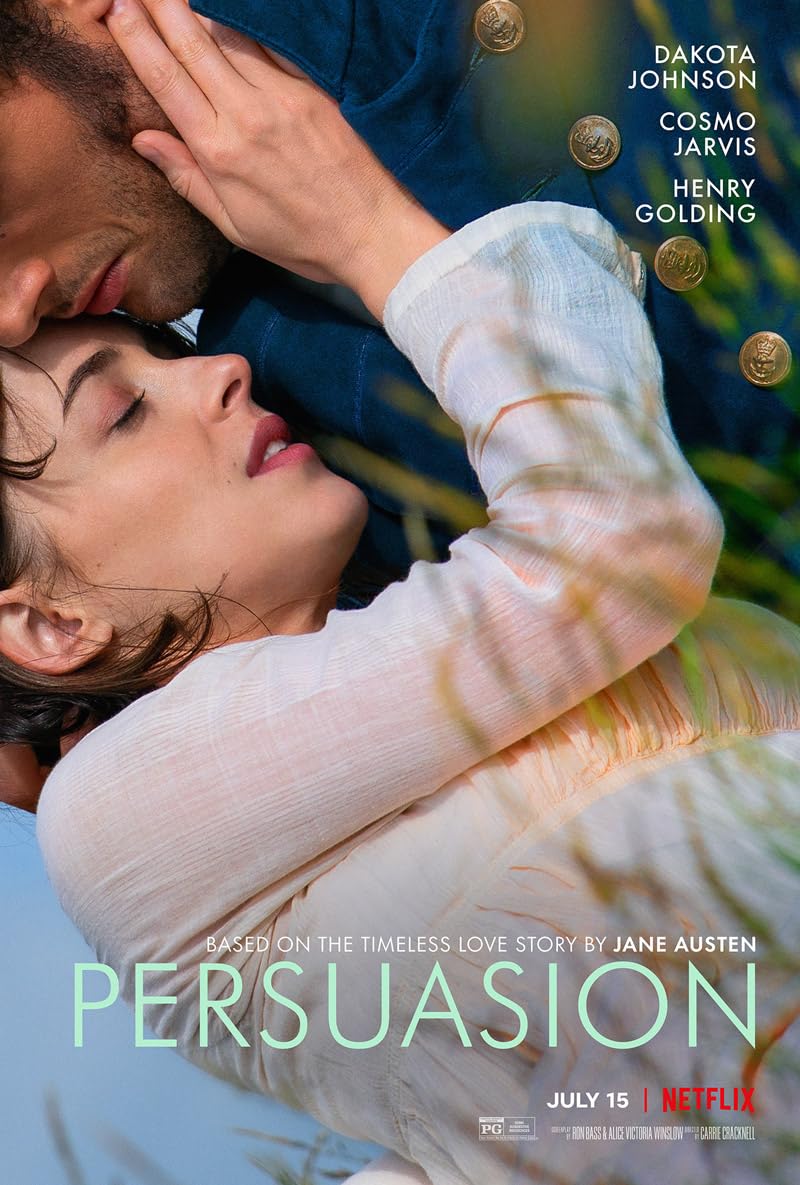 Persuasion movie poster with Anne caressing the face of Frederick Wentworth