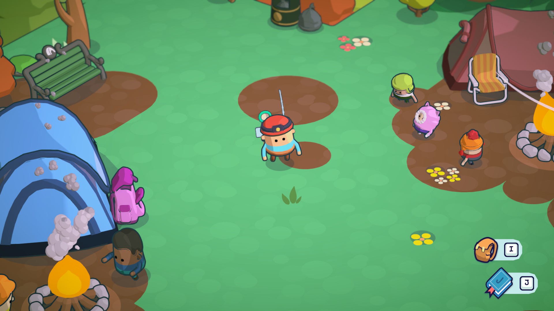 A screenshot of Pine Hearts with Tyke at one of the campsites in the nature reserve