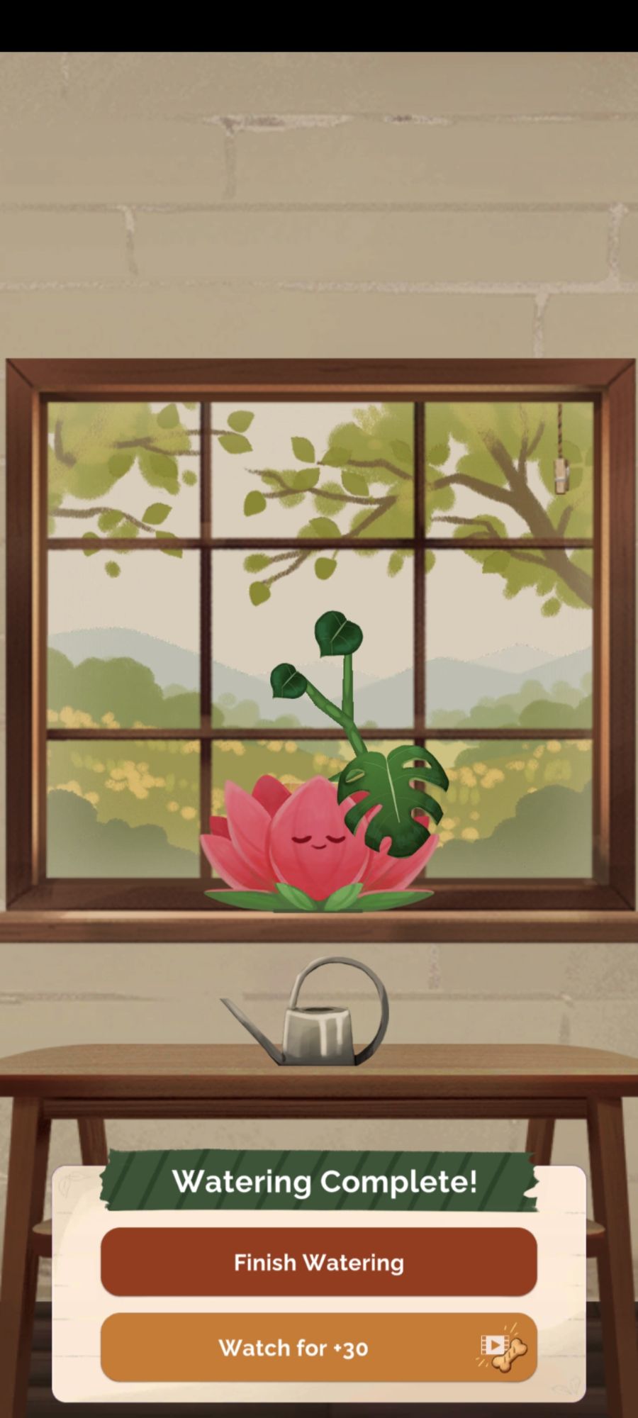 A screenshot from Kinder World of a plant that has been water
