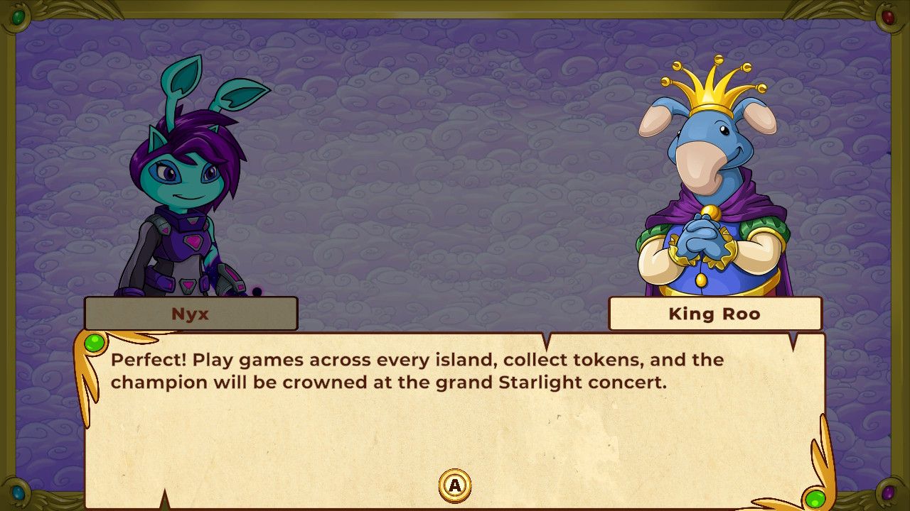 The opening story of the Neopets mega mini game collection where King Roo is telling the contestants they will play games across every island and collect tokens